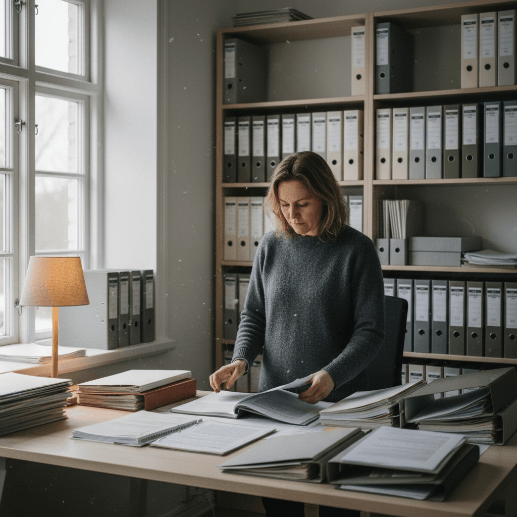 Arkivansvarig som organiserar dokumenthantering och arkivplanering