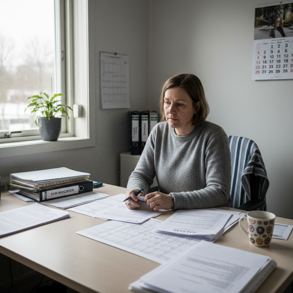 SAM-koordinator som granskar dokumentation för systematiskt arbetsmiljöarbete