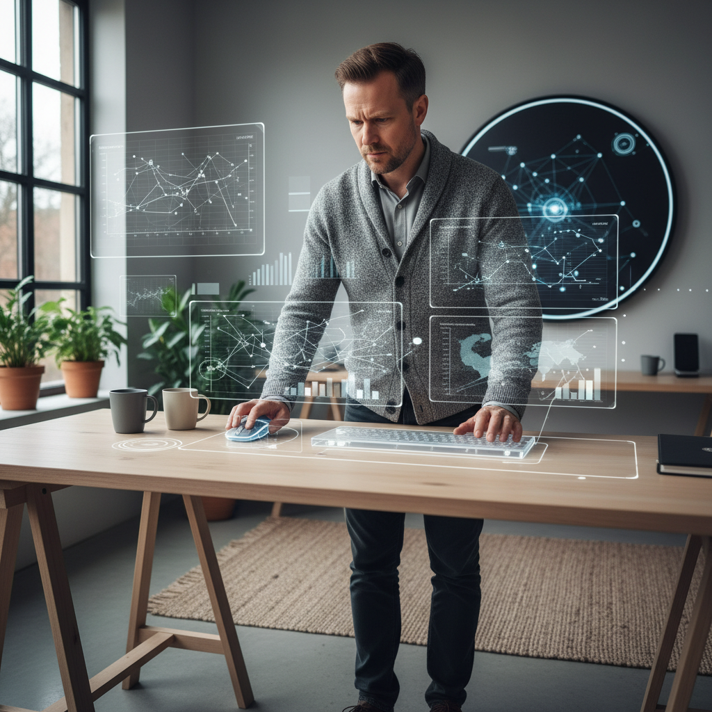 IT security specialist working with cybersecurity planning documents in Nordic workspace