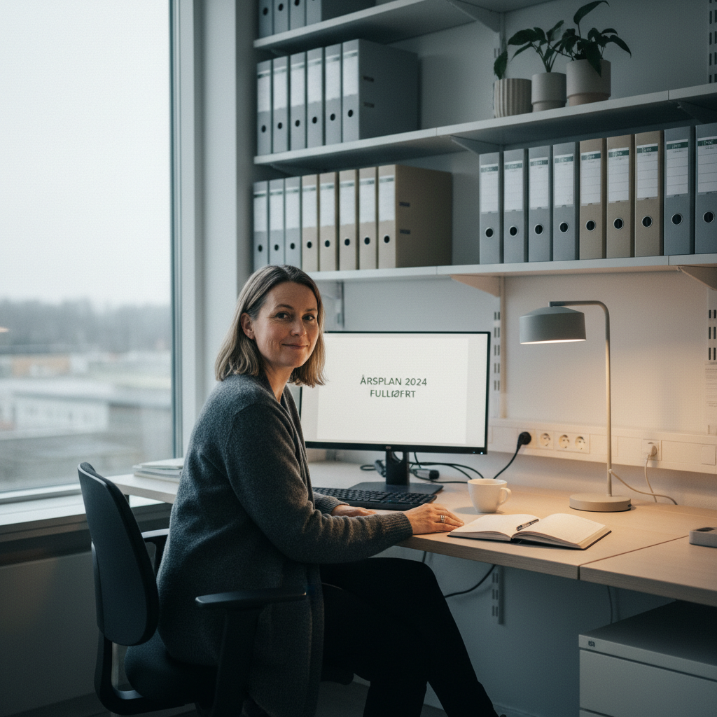 Nöjd arkivansvarig med färdig årsplanering